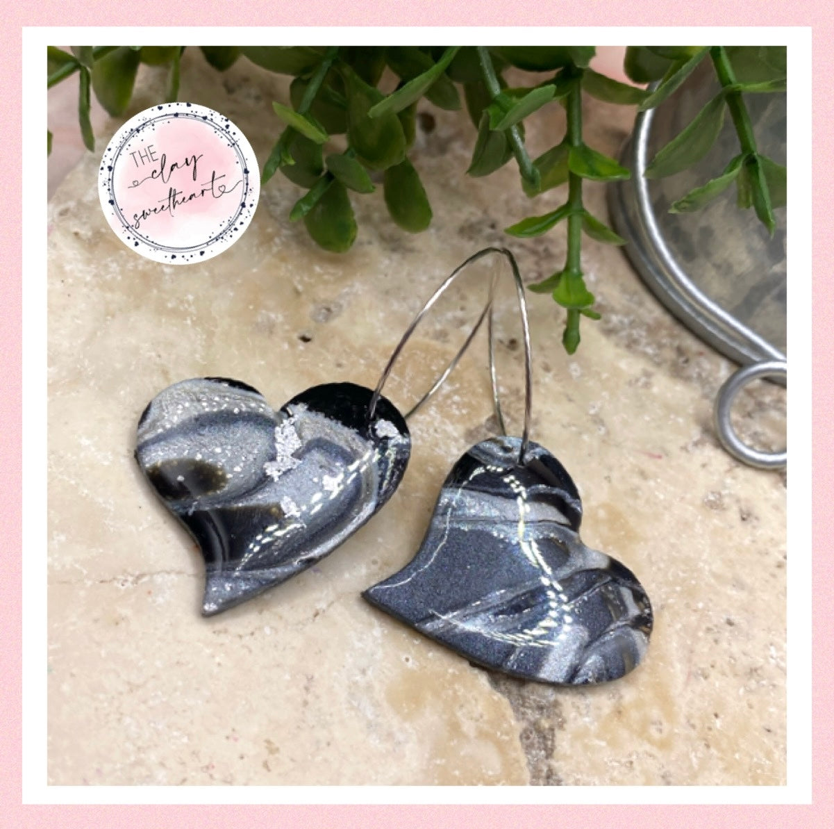 The Mystic Heart Earrings| Black Heart Earrings| selling Statement Jewelry| Polymer Clay Earrings| Trendy Clay Earrings| Boho Clay Earrings