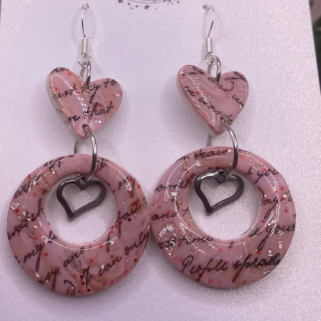 Conversation Heart Earrings/ Clay Earrings, Valentines Earrings/ Heart Earrings Be Mine - Pink
