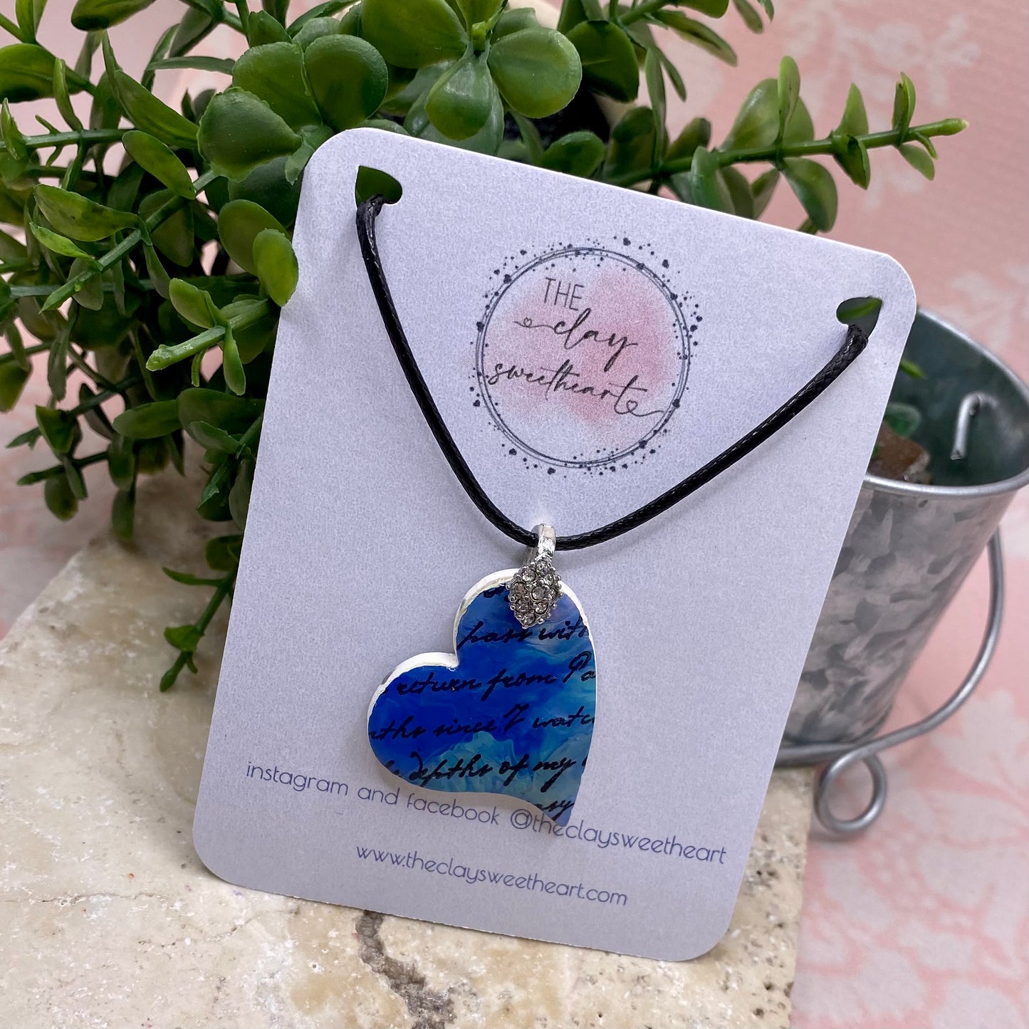1102 polymer clay heart necklace