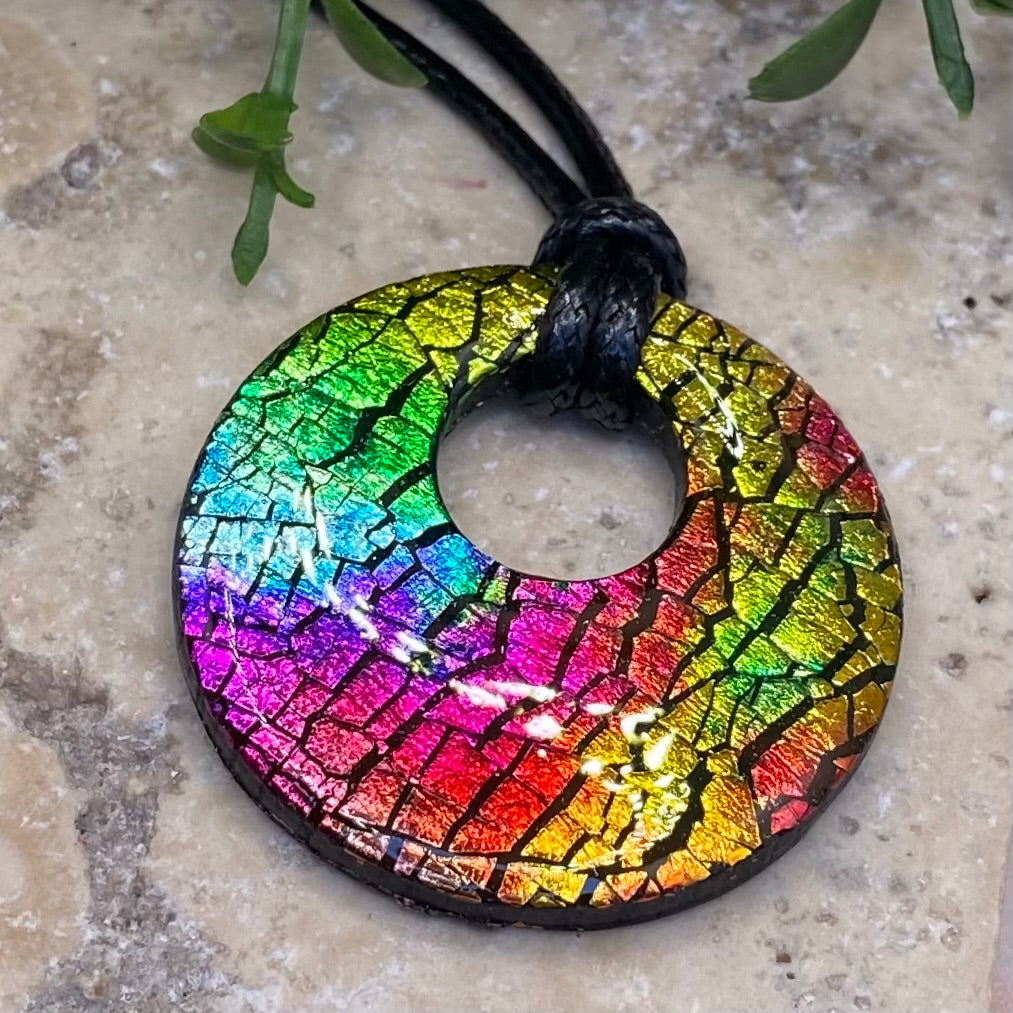 007 Rainbow prism polymer clay circle necklace