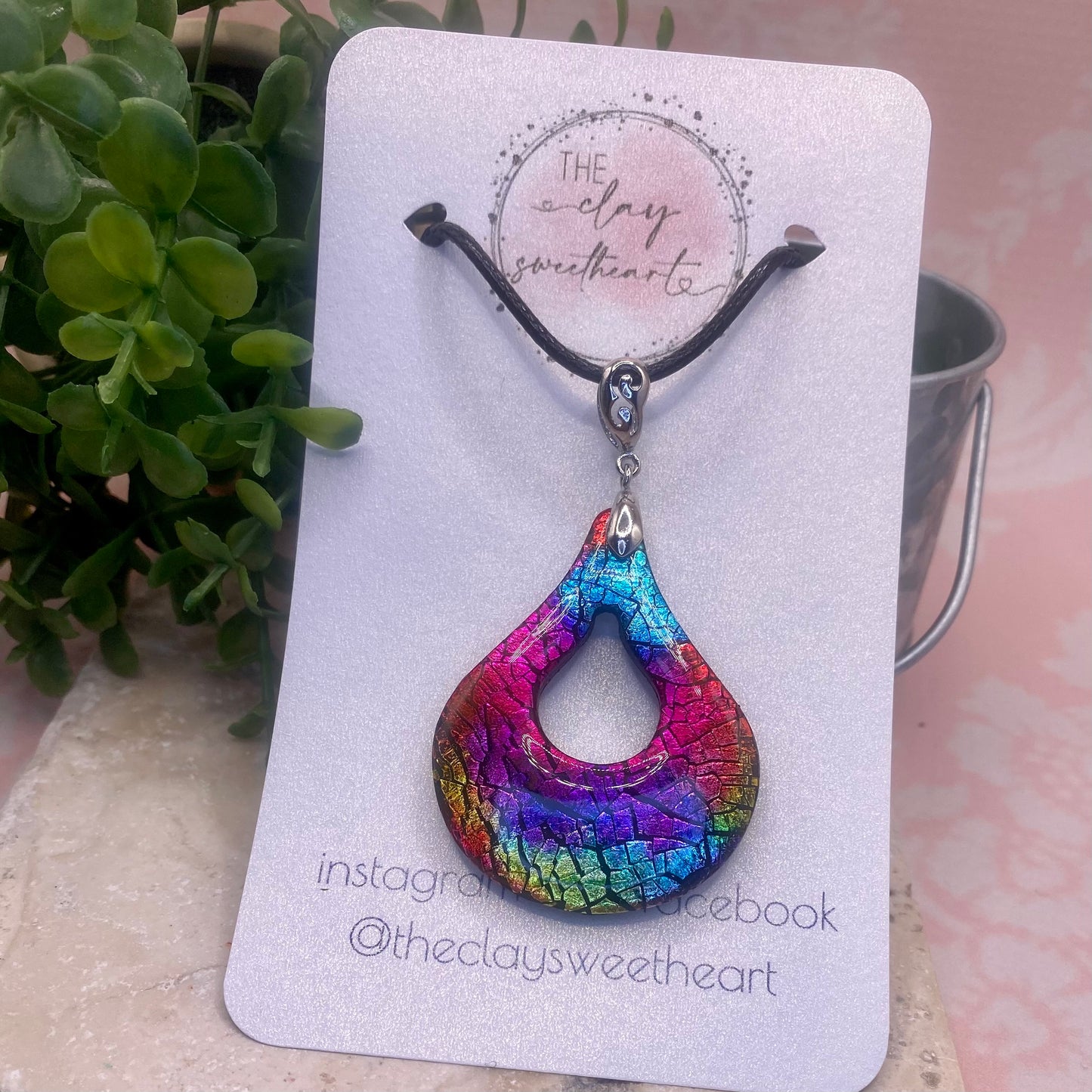 006 Rainbow prism polymer clay necklace
