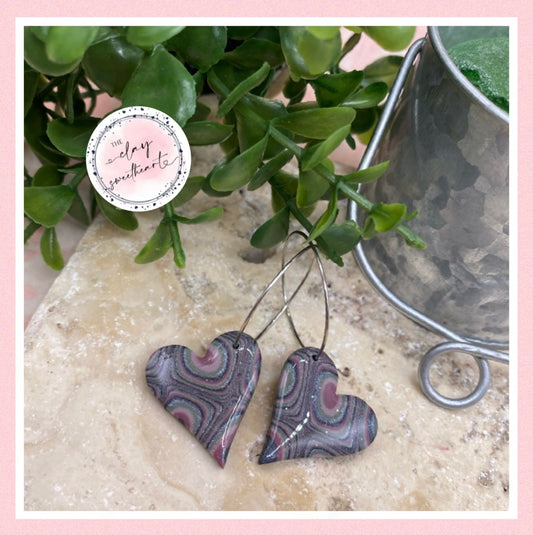 2627 Polymer clay heart hoop earrings