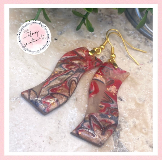 2221 red metallic floral polymer clay earrings