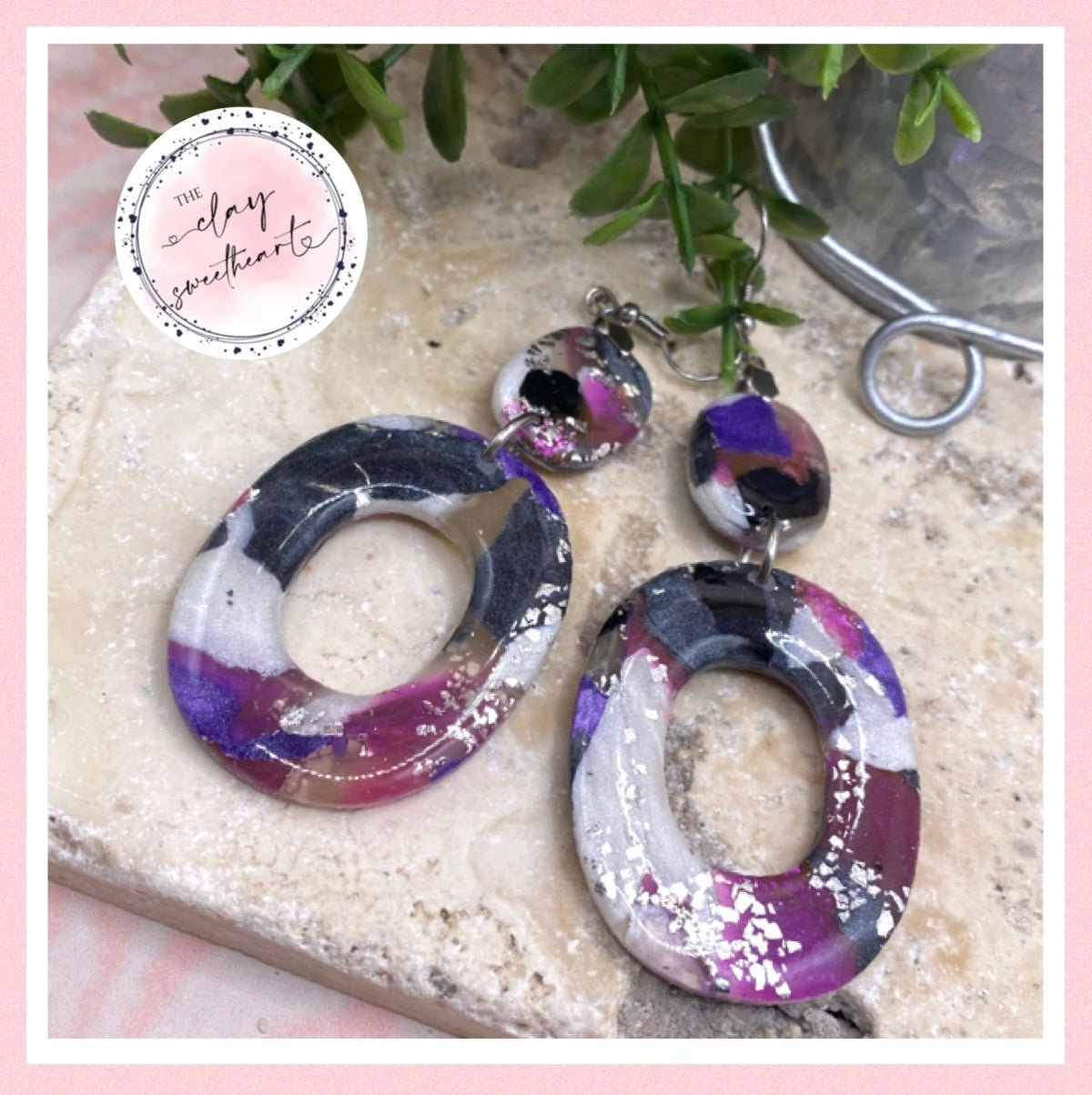 2420 large purple silver earrings