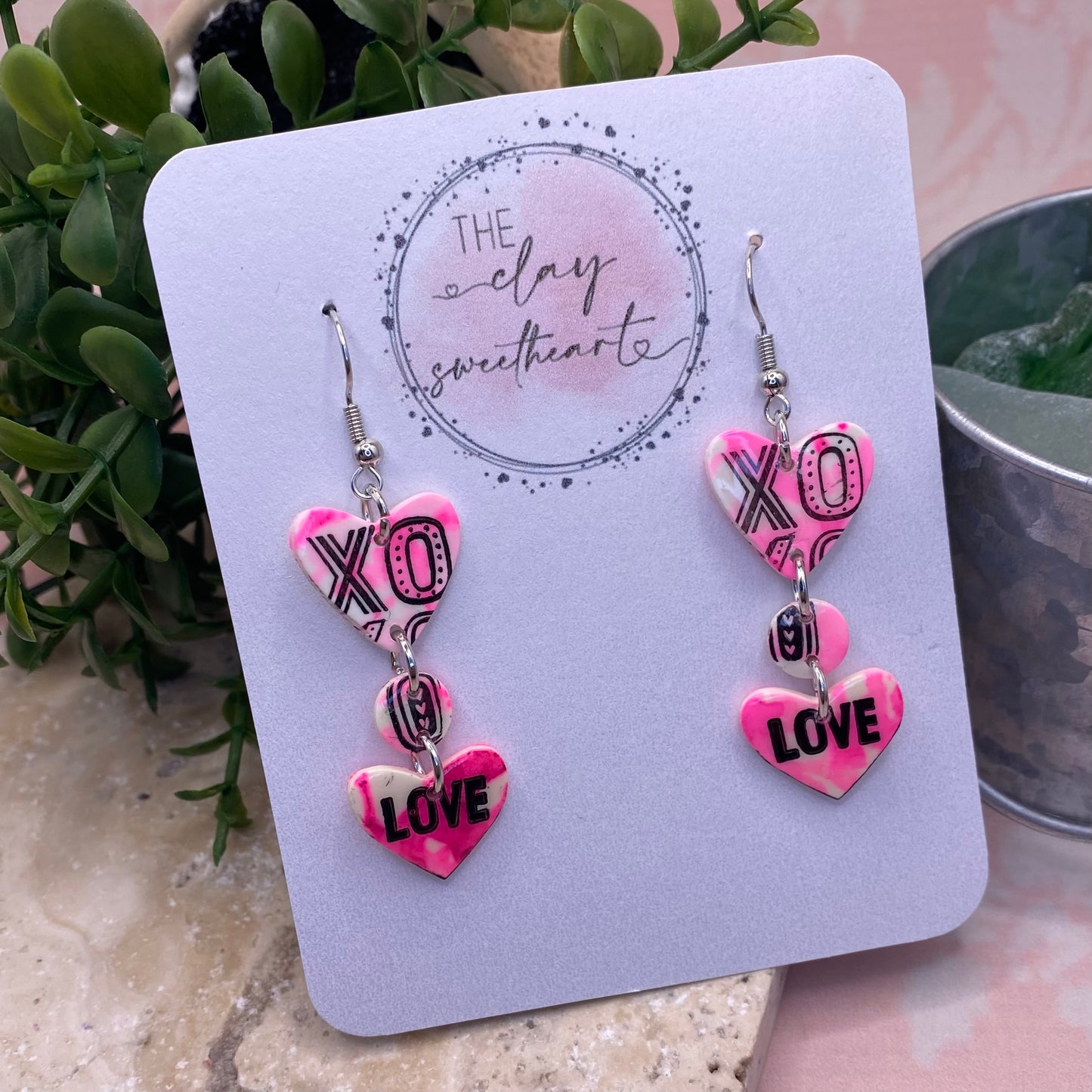 501 80s valentines heart polymer clay earrings