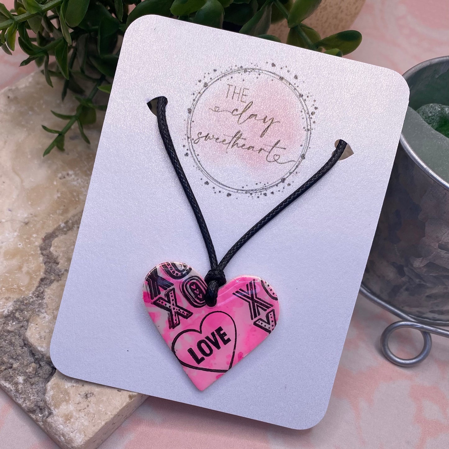 503 80s valentines heart polymer clay necklace