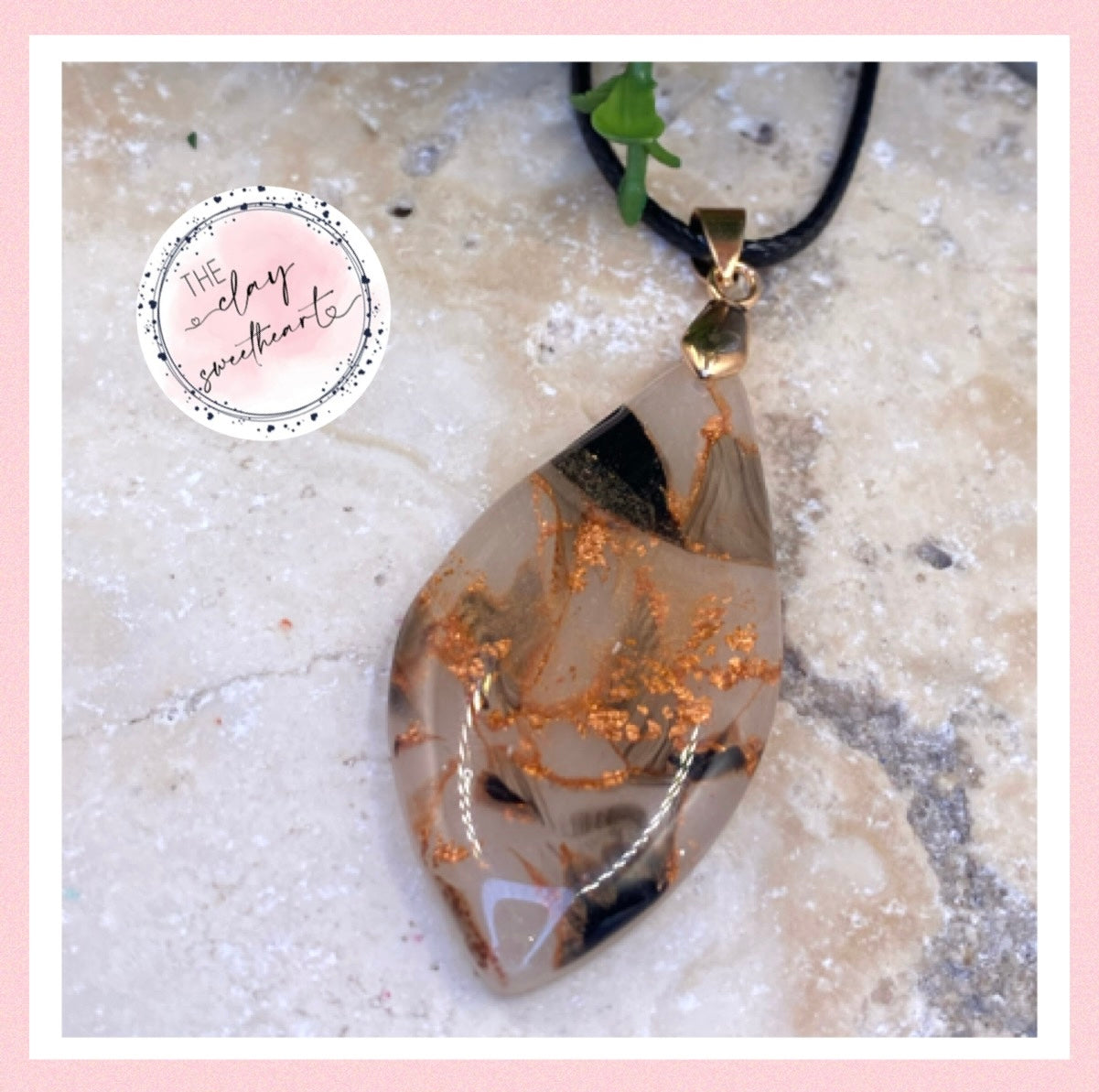 1407 black and copper polymer clay necklace