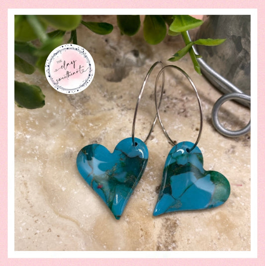 2603 Polymer clay faux turquoise heart earrings