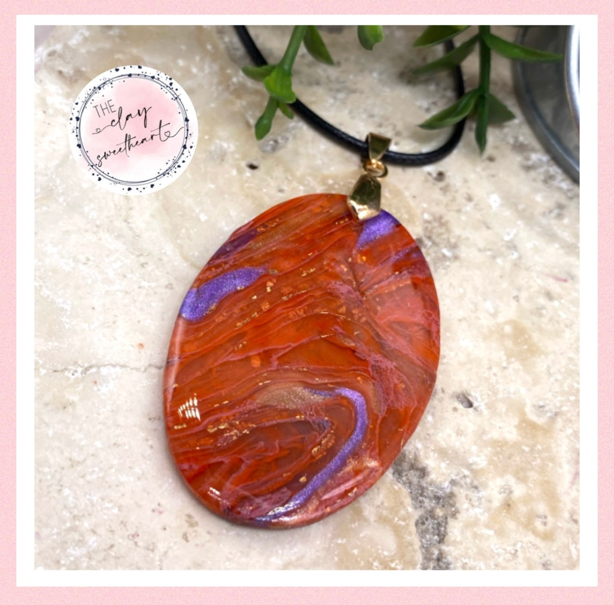 2215 red with purple polymer clay oval necklace
