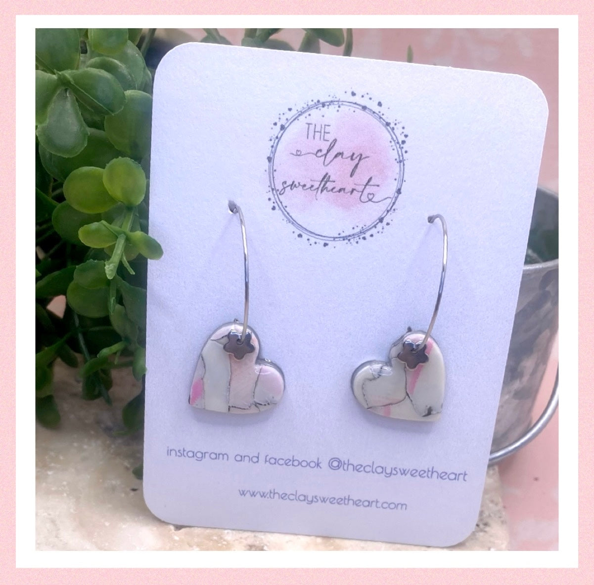 1002 polymer clay heart hoop earrings