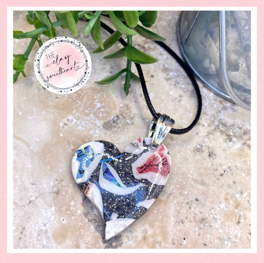 1207 polymer clay heart necklace