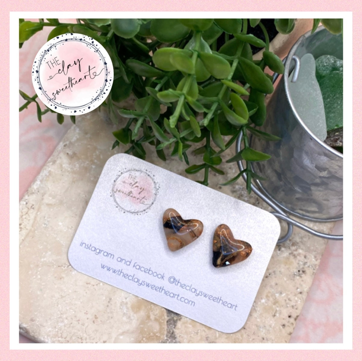 1413 black and copper polymer clay stud earrings