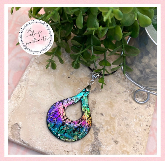 2102 Rainbow prism polymer clay teardrop necklace