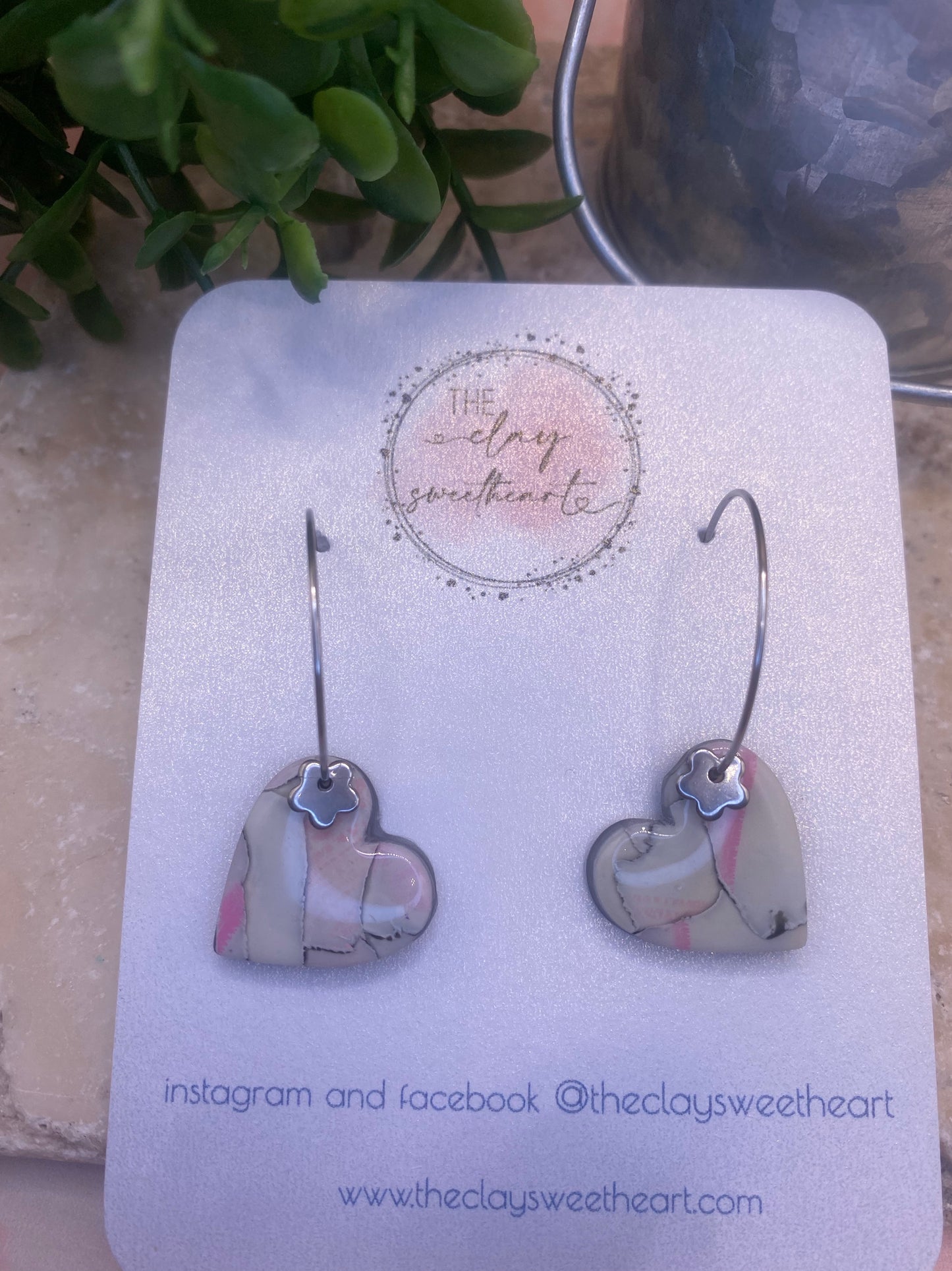 1002 polymer clay heart hoop earrings