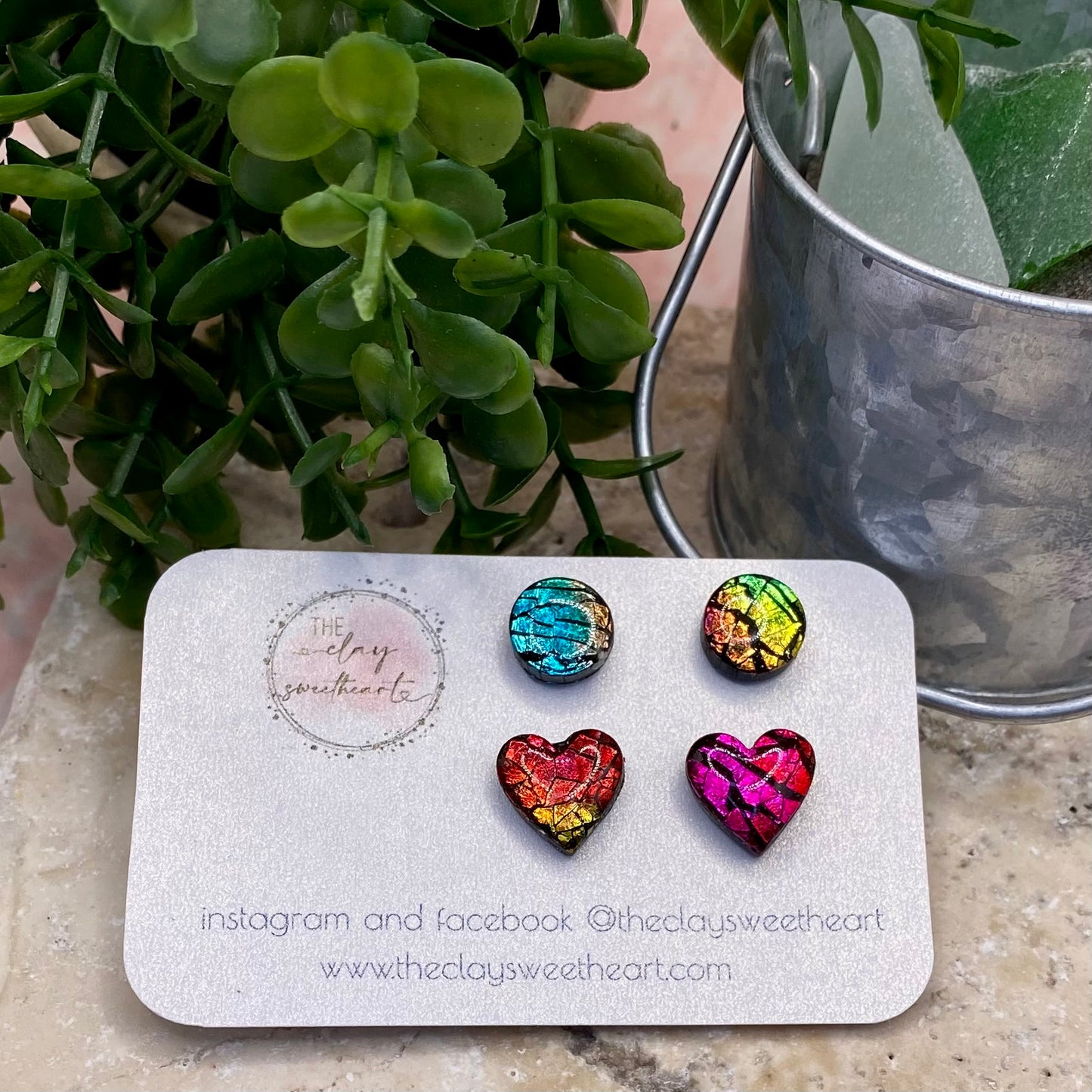 009 Rainbow prism polymer clay stud earrings