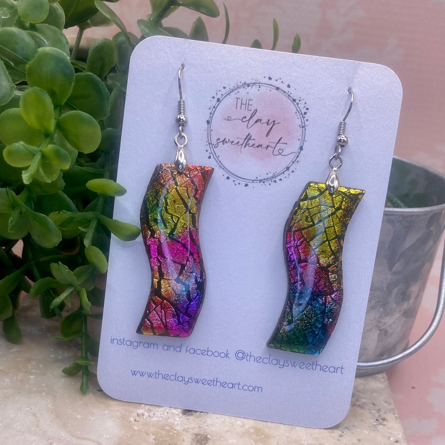 002 Rainbow prism polymer clay earrings