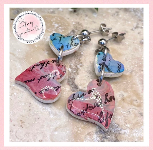 1107 polymer clay heart earrings