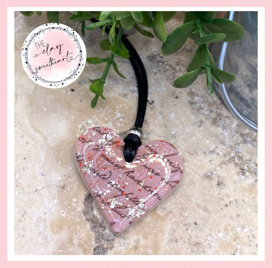 202 polymer clay pink heart necklace - valentines love letter collection