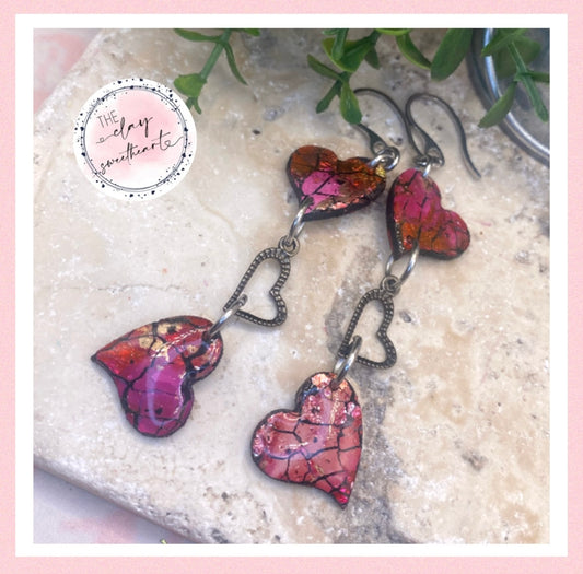 2204 red prism polymer clay heart earrings