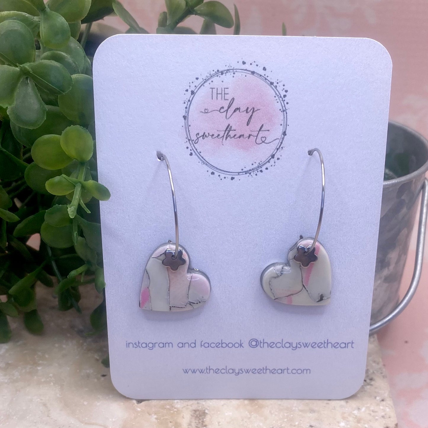 1002 polymer clay heart hoop earrings