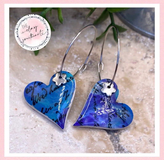 1104 polymer clay heart hoop earrings