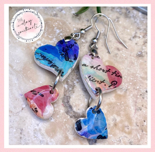 1106 polymer clay heart earrings