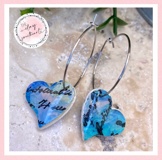 1103 polymer clay heart hoop earrings