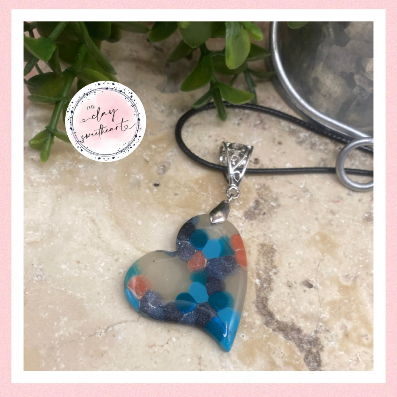 2662 Polymer clay heart necklace
