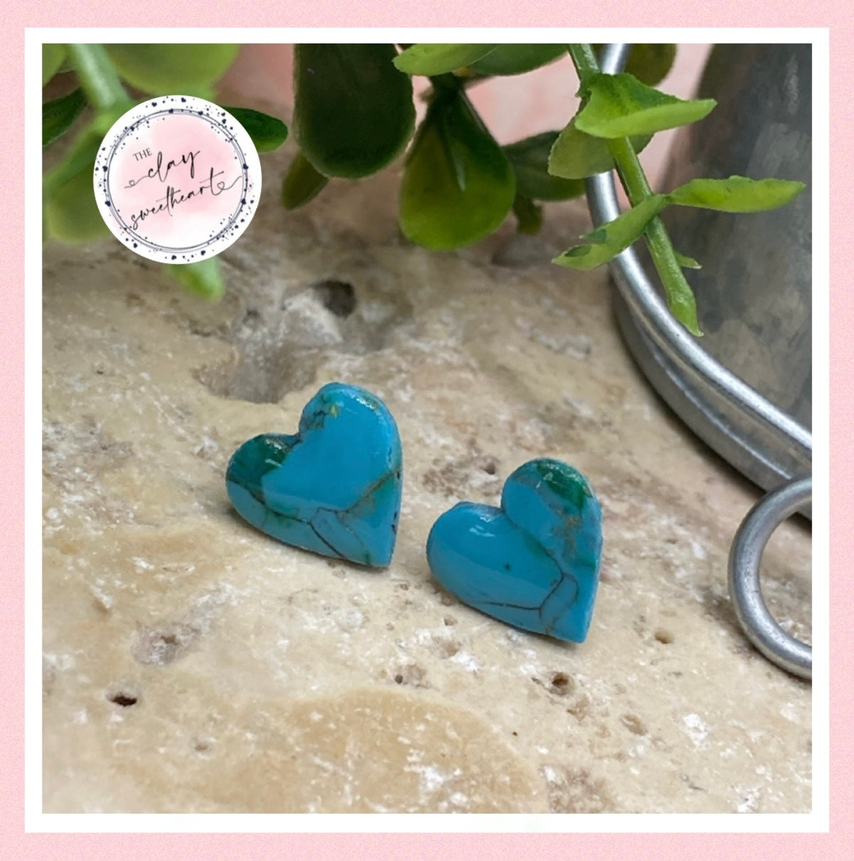 2602 Polymer clay faux turquoise stud earrings