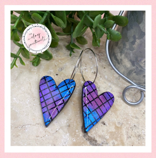 2615 Polymer clay heart color change hoop earrings