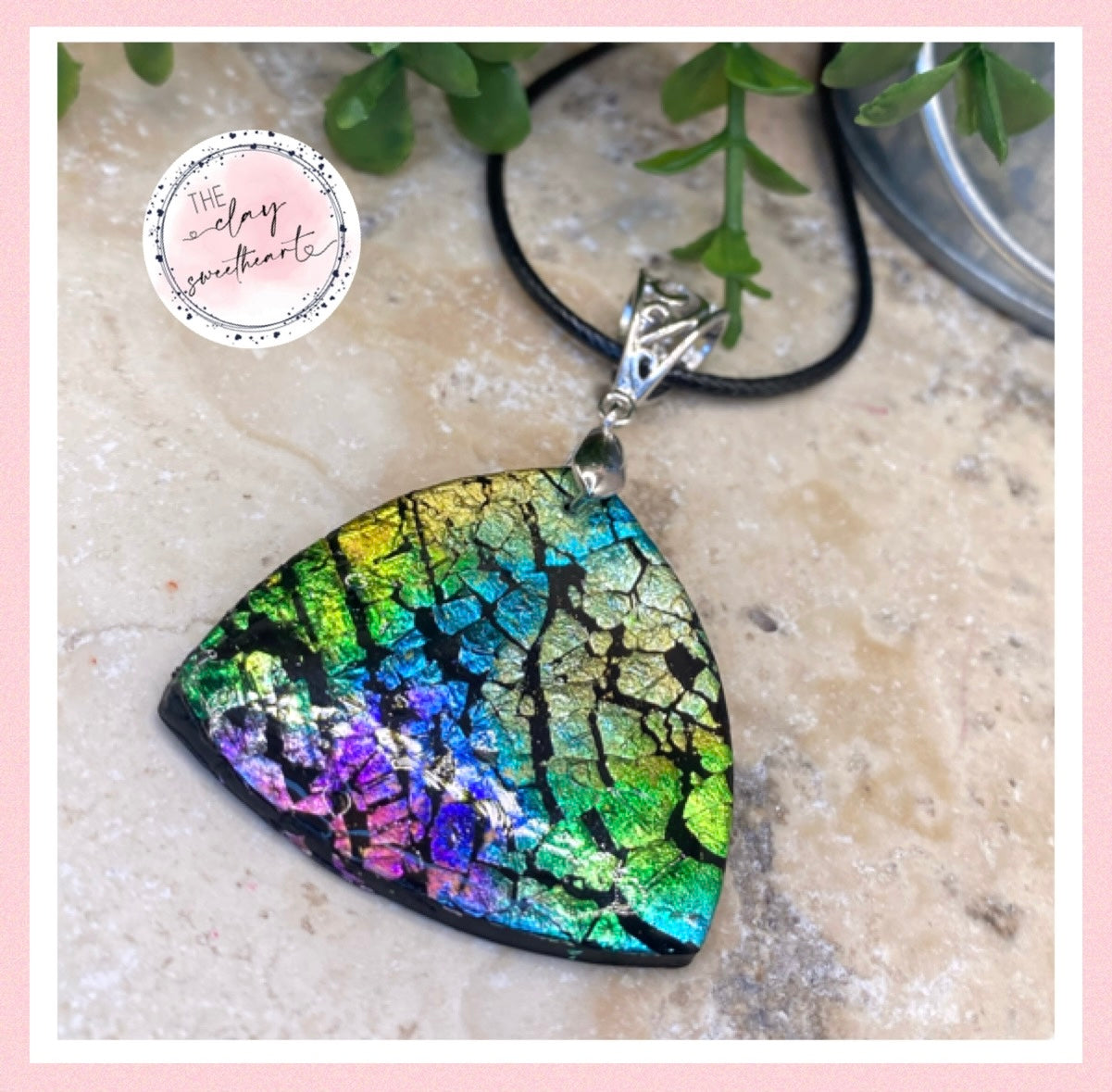 2103 Rainbow prism polymer clay necklace