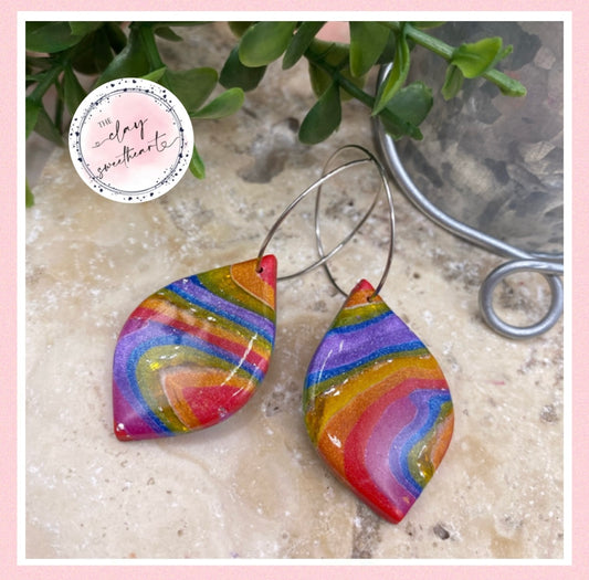 2631 Polymer clay rainbow hoop earrings