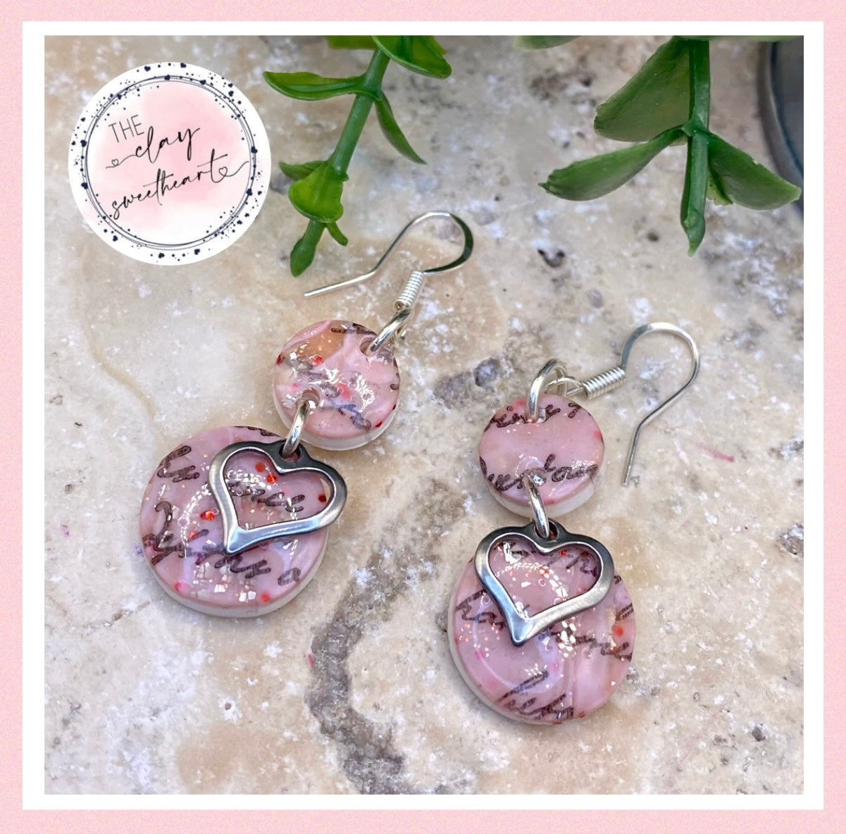 203 polymer clay earrings - pink - valentines love letter collection