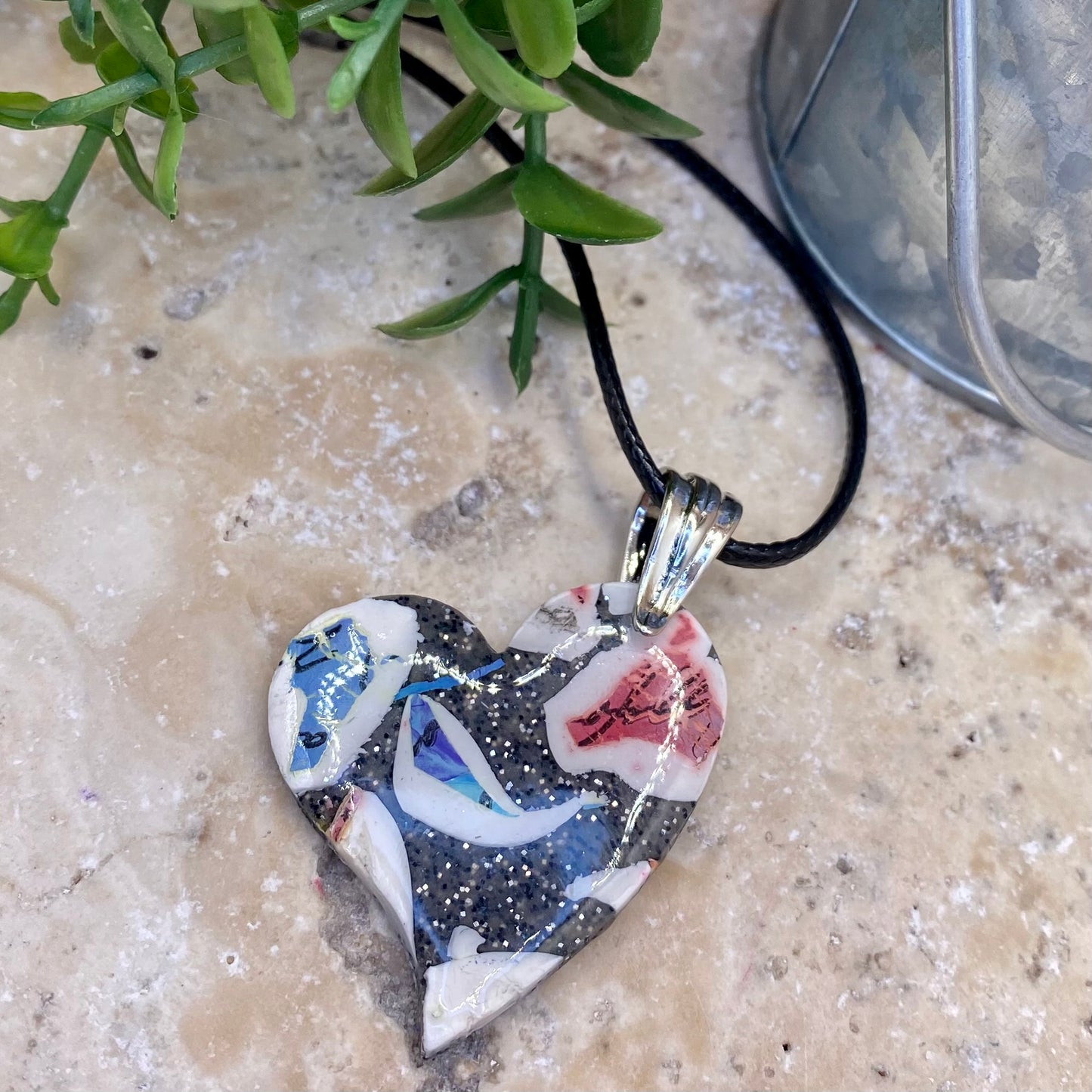 1207 polymer clay heart necklace