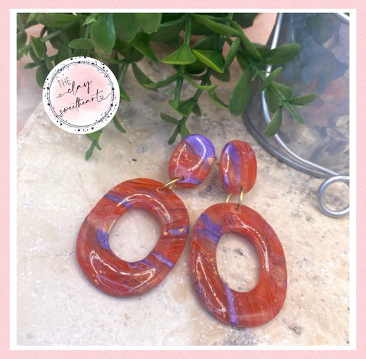 2209 red with purple polymer clay earrings