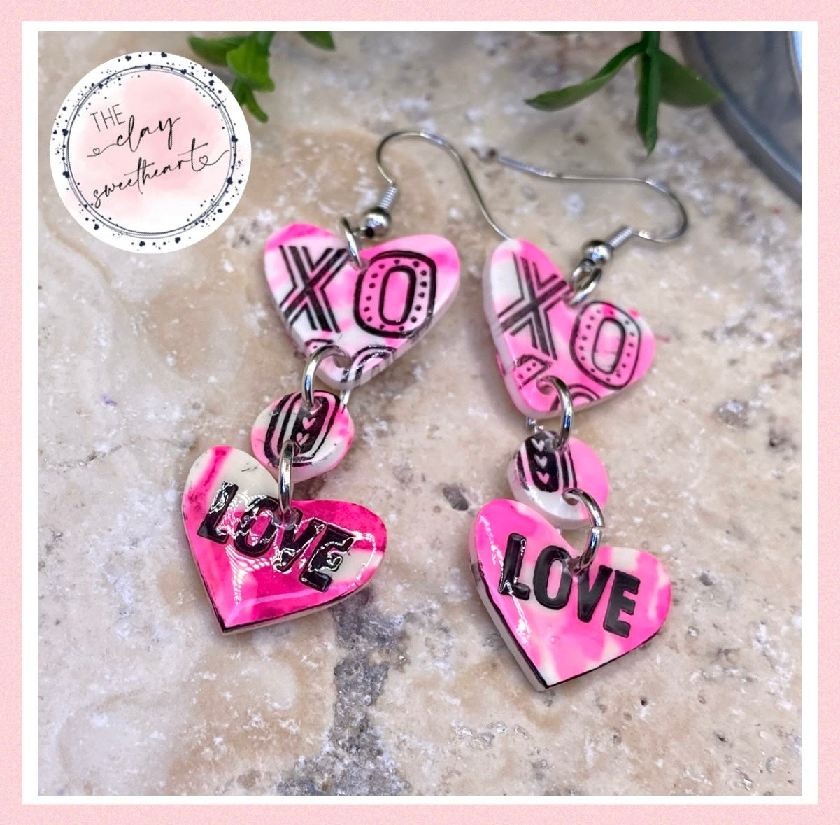 501 80s valentines heart polymer clay earrings