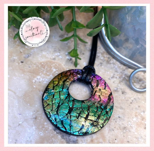 2101 Rainbow prism polymer clay circle necklace