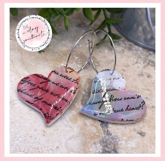 1105 polymer clay heart hoop earrings