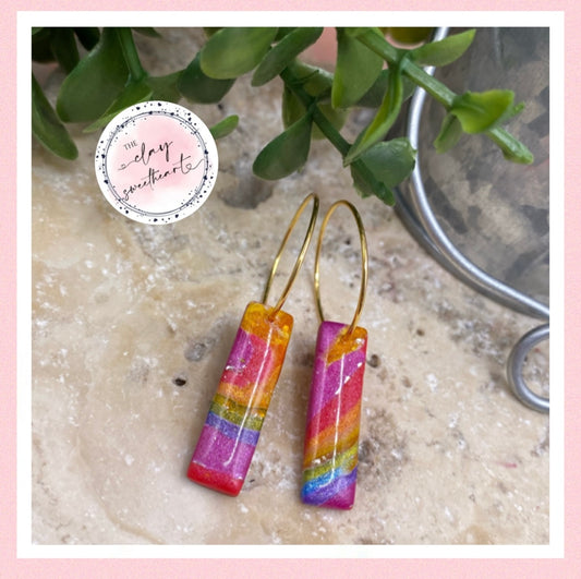 2634 Polymer clay small rainbow hoop earrings