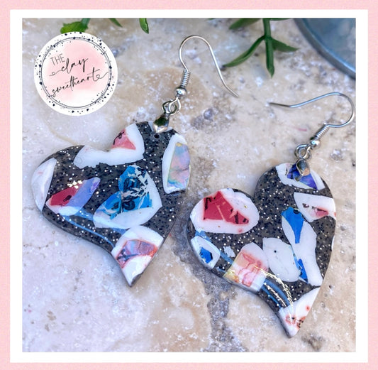 1202 polymer clay heart earrings