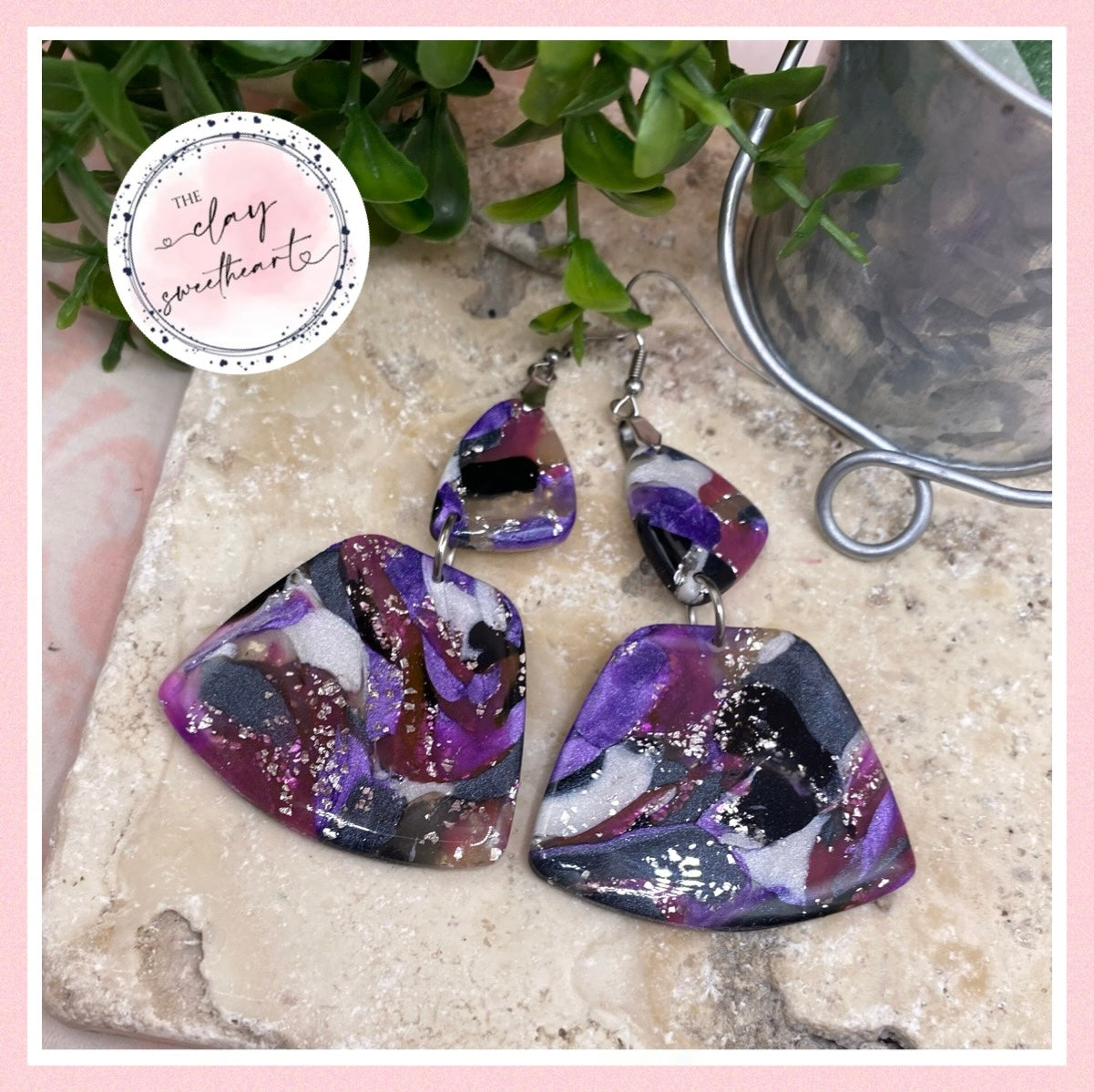 2300 large purple polymer clay earrings
