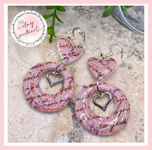 201 polymer clay earrings - pink heart - valentines love letter collection