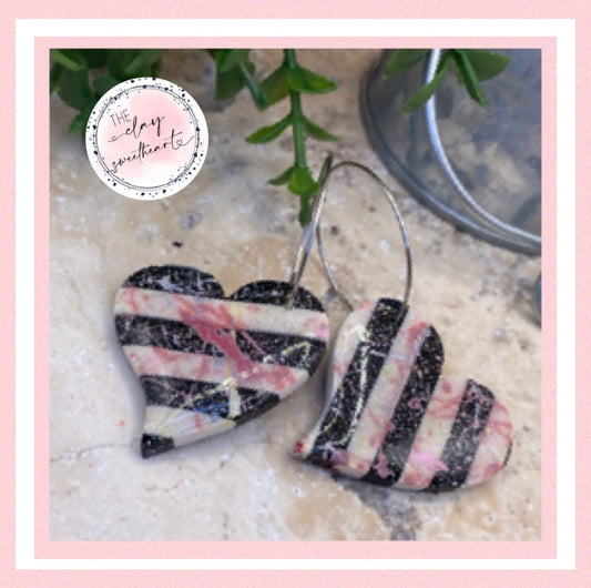 1903 polymer clay striped heart earrings