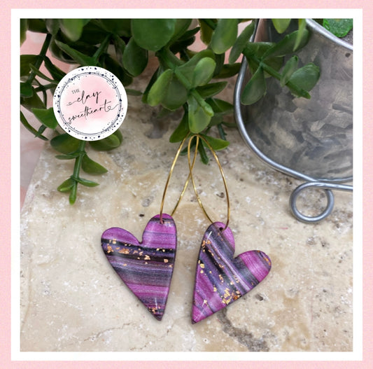 2636 Polymer clay heart hoop earrings