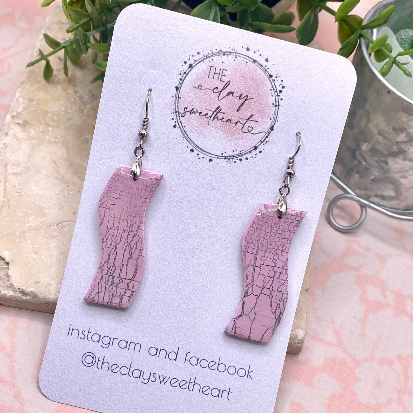 608 Pink crackle polymer clay earrings