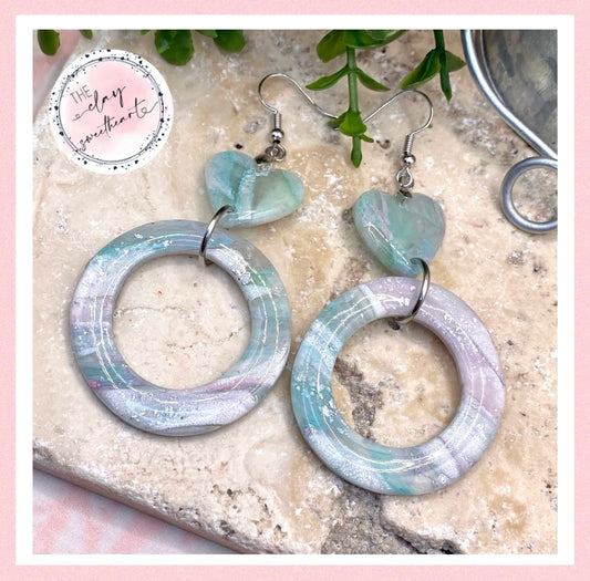 403 polymer clay heart hoop earrings