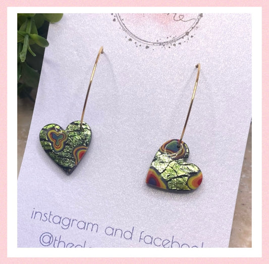 801 polymer clay heart hoop earrings