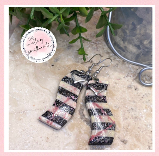 1906 polymer clay striped wave earrings